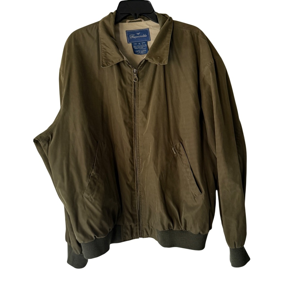 Faconnable XL Olive Green Harrington‎ Jacket Bomber Water Resistant Coat Mens